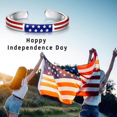 Sterling Silver American Flag Ring - S925 USA Patriotic Rings Red White and Blue Jewelry 4th of July Independence Day Gifts for Women in Kuwait