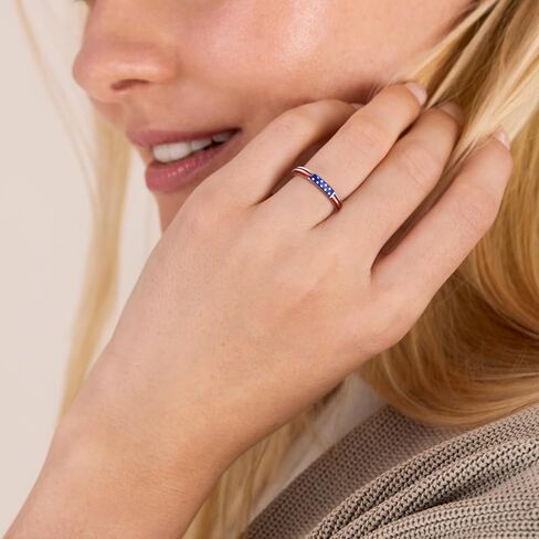 Sterling Silver American Flag Ring - S925 USA Patriotic Rings Red White and Blue Jewelry 4th of July Independence Day Gifts for Women in Kuwait