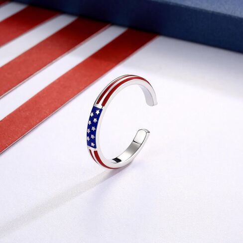 Sterling Silver American Flag Ring - S925 USA Patriotic Rings Red White and Blue Jewelry 4th of July Independence Day Gifts for Women in Kuwait
