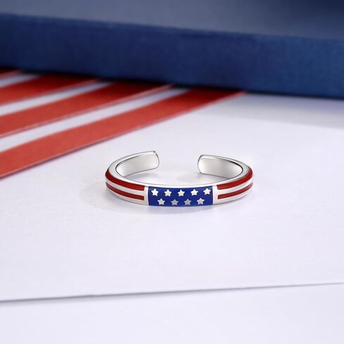 Sterling Silver American Flag Ring - S925 USA Patriotic Rings Red White and Blue Jewelry 4th of July Independence Day Gifts for Women in Kuwait