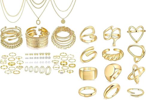 12PCS Gold Stackable Rings and 68 Pcs Gold Jewelry Set in Kuwait
