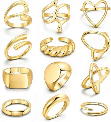 12PCS Gold Stackable Rings and 68 Pcs Gold Jewelry Set in Kuwait