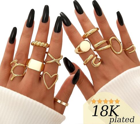 12PCS Gold Stackable Rings and 68 Pcs Gold Jewelry Set in Kuwait