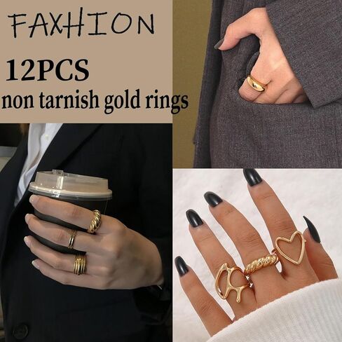 12PCS Gold Stackable Rings and 68 Pcs Gold Jewelry Set in Kuwait