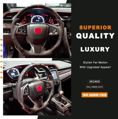 JSWAN Carbon Fiber Steering Wheel Panel Trims for 10th Gen Civic Hatchback Sedan SI Type R FK8 (2017 to 2022) Steering Wheel Cover in Kuwait