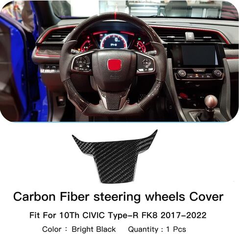 JSWAN Carbon Fiber Steering Wheel Panel Trims for 10th Gen Civic Hatchback Sedan SI Type R FK8 (2017 to 2022) Steering Wheel Cover in Kuwait
