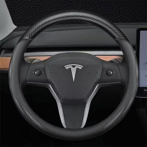 غطاء عجلة قيادة السيارة من جلد نابا لسيارة Tesla Model 3/Y 2016-2025 2026 Prius Civic Mini - ملحقات حماية عجلة السيارة المضادة للانزلاق 14 بوصة - 14 1/4 بوصة مقاس صغير (أسود، حجم صغير [14 بوصة - 14 1/4 بوصة]) in Kuwait