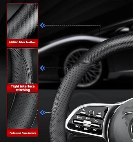 غطاء عجلة قيادة السيارة من جلد نابا لسيارة Tesla Model 3/Y 2016-2025 2026 Prius Civic Mini - ملحقات حماية عجلة السيارة المضادة للانزلاق 14 بوصة - 14 1/4 بوصة مقاس صغير (أسود، حجم صغير [14 بوصة - 14 1/4 بوصة]) in Kuwait