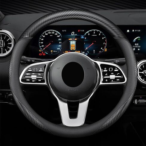 غطاء عجلة قيادة السيارة من جلد نابا لسيارة Tesla Model 3/Y 2016-2025 2026 Prius Civic Mini - ملحقات حماية عجلة السيارة المضادة للانزلاق 14 بوصة - 14 1/4 بوصة مقاس صغير (أسود، حجم صغير [14 بوصة - 14 1/4 بوصة]) in Kuwait