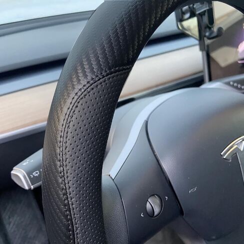غطاء عجلة قيادة السيارة من جلد نابا لسيارة Tesla Model 3/Y 2016-2025 2026 Prius Civic Mini - ملحقات حماية عجلة السيارة المضادة للانزلاق 14 بوصة - 14 1/4 بوصة مقاس صغير (أسود، حجم صغير [14 بوصة - 14 1/4 بوصة]) in Kuwait