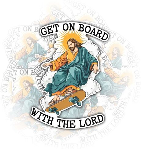 3 Pcs Get On Board with The Lord Sticker – Funny Jesus on Skateboard Vinyl Decal for Laptop, Water Bottle, Journal – Christian Skate Humor Gift for Teens, Skaters & Believers 3 inch in Saudi Arabia