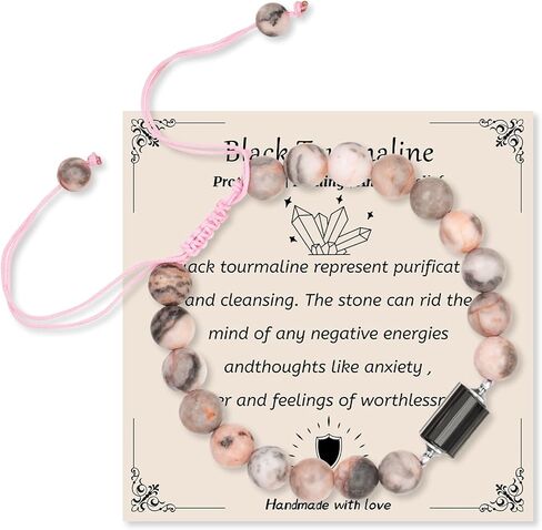 LINY Triple Protection Bracelet - Natural Stone Beads Healing Energy Bracelet Adjustable Braid Rope Tourmaline Bracelet Shaping Bracelets Stress Relief Anxiety Gifts for Women Men in Kuwait