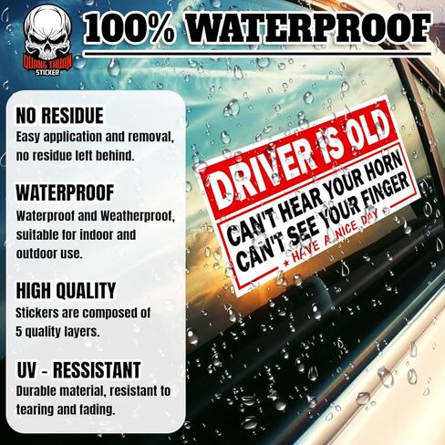 (4Pcs-7.5x3.75in) Driver is Old Can't Hear Your Horn Can't See Your Finger Bumper Stickers Funny Warning Senior Driver Waterproof Vinyl Stickers for Vehicles Cars in Kuwait