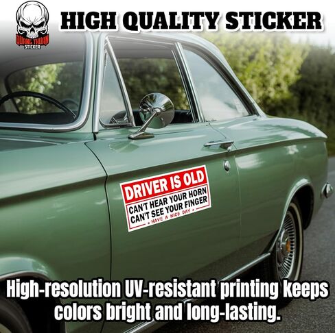 (4Pcs-7.5x3.75in) Driver is Old Can't Hear Your Horn Can't See Your Finger Bumper Stickers Funny Warning Senior Driver Waterproof Vinyl Stickers for Vehicles Cars in Kuwait