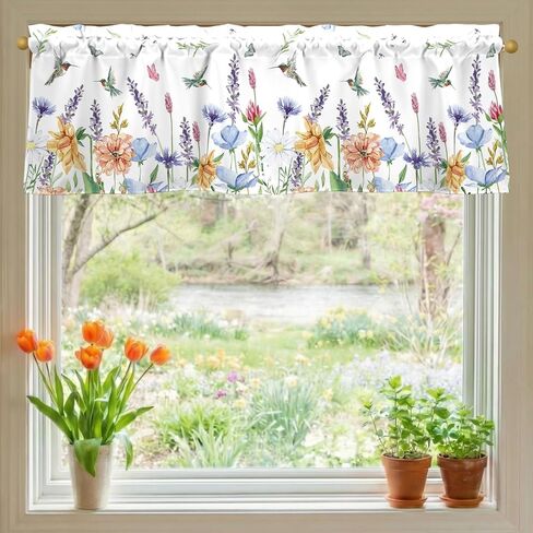 Hummingbird Floral Spring Valances for Windows 54x18 Inch Curtain Valance for Kitchen Bathroom Bedroom Living Room Decor in Kuwait