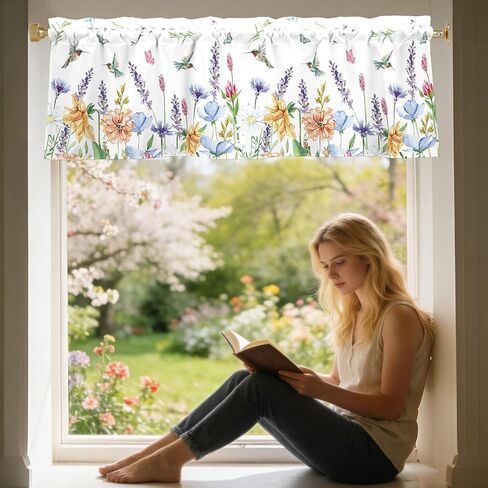 Hummingbird Floral Spring Valances for Windows 54x18 Inch Curtain Valance for Kitchen Bathroom Bedroom Living Room Decor in Kuwait