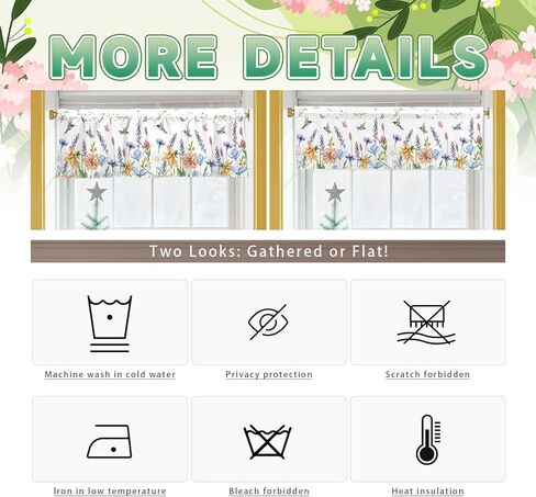 Hummingbird Floral Spring Valances for Windows 54x18 Inch Curtain Valance for Kitchen Bathroom Bedroom Living Room Decor in Kuwait