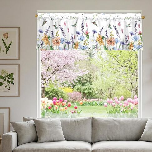 Hummingbird Floral Spring Valances for Windows 54x18 Inch Curtain Valance for Kitchen Bathroom Bedroom Living Room Decor in Kuwait