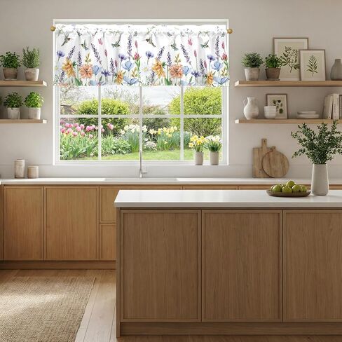 Hummingbird Floral Spring Valances for Windows 54x18 Inch Curtain Valance for Kitchen Bathroom Bedroom Living Room Decor in Kuwait