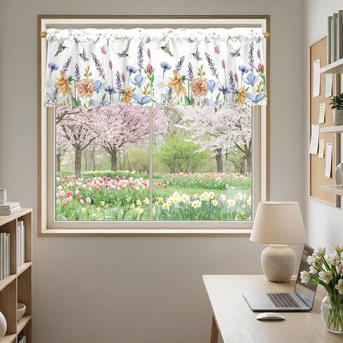 Hummingbird Floral Spring Valances for Windows 54x18 Inch Curtain Valance for Kitchen Bathroom Bedroom Living Room Decor in Kuwait