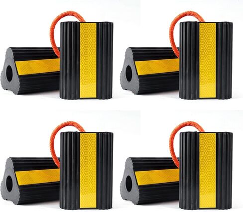 Wheel Chocks for RV Trailer 2 Pair /4pack with Rope & Reflective Strips Rubber Wheel Chocks Heavy Duty Tire Stopper for Camper, Truck, Car, Travel Trailer in Saudi Arabia