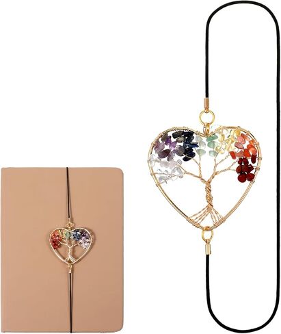 Crystal Tree Elastic Bookmark, Rose Golden Heart Shape Crystal Tree Bookmark, 7 Chakra Crystals Elastic Bookmarks for Women, Vintage Bookmarks for Birthday, Mothers Day, Thanksgiving, Valentines in Kuwait