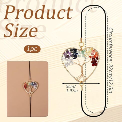 Crystal Tree Elastic Bookmark, Rose Golden Heart Shape Crystal Tree Bookmark, 7 Chakra Crystals Elastic Bookmarks for Women, Vintage Bookmarks for Birthday, Mothers Day, Thanksgiving, Valentines in Kuwait