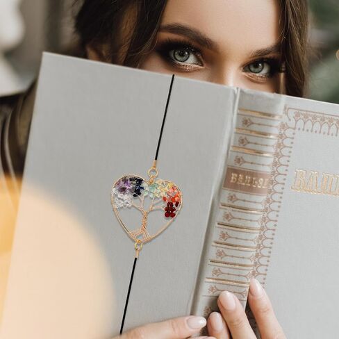 Crystal Tree Elastic Bookmark, Rose Golden Heart Shape Crystal Tree Bookmark, 7 Chakra Crystals Elastic Bookmarks for Women, Vintage Bookmarks for Birthday, Mothers Day, Thanksgiving, Valentines in Kuwait