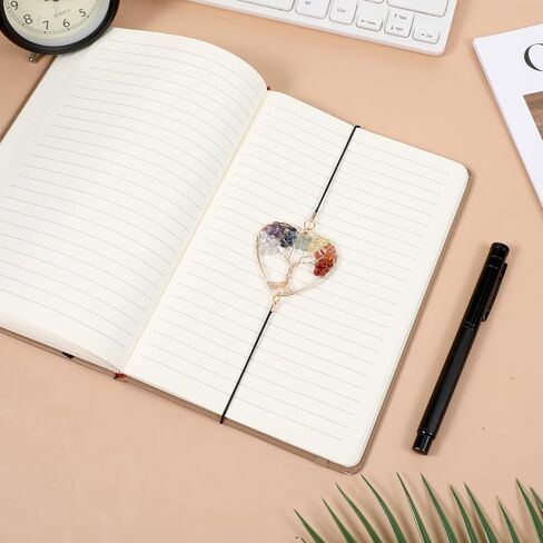 Crystal Tree Elastic Bookmark, Rose Golden Heart Shape Crystal Tree Bookmark, 7 Chakra Crystals Elastic Bookmarks for Women, Vintage Bookmarks for Birthday, Mothers Day, Thanksgiving, Valentines in Kuwait