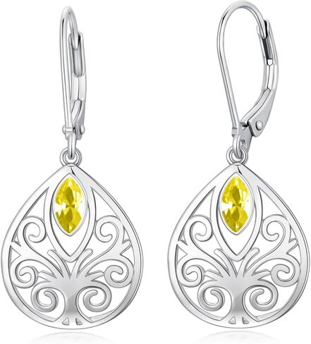 Filigree Dangle Drop Earrings for Women Sterling Silver Teardrop Leverback Earrings with 12 Birthstones(January to December) in Saudi Arabia