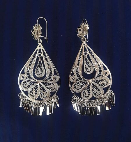 Mexican Earrings for Women, Traditional Oaxaca Drop Filigree Silver Jewelry in Saudi Arabia