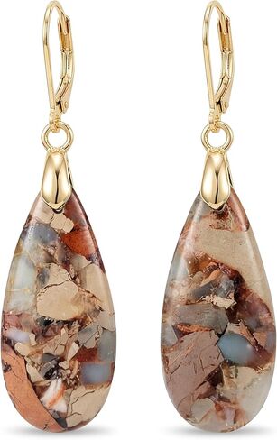 Natural Healing Teardrop Stone Leverback Dangle Drop Earrings Statement Gold earrings in Kuwait