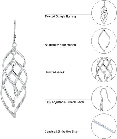 Vanbelle Sterling Silver Jewelry - Rhodium Plated with 925 Stamp - Twisted Oval Dangle Earring - Elegant Handcrafted Earring for Women in Saudi Arabia