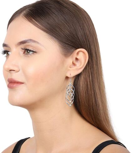 Vanbelle Sterling Silver Jewelry - Rhodium Plated with 925 Stamp - Twisted Oval Dangle Earring - Elegant Handcrafted Earring for Women in Saudi Arabia