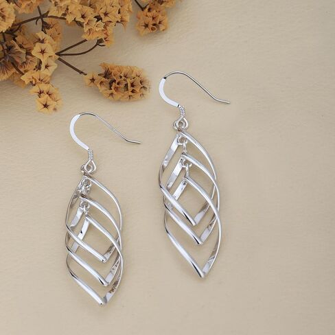 Vanbelle Sterling Silver Jewelry - Rhodium Plated with 925 Stamp - Twisted Oval Dangle Earring - Elegant Handcrafted Earring for Women in Saudi Arabia
