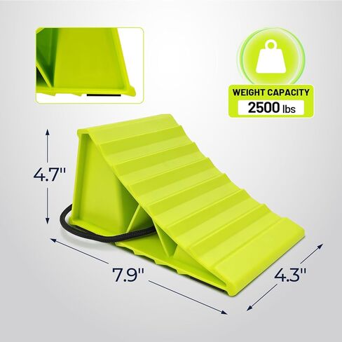 ROBLOCK 4 Pairs Wheel Chocks for Travel Trailers, Non Slip Base Heavy Duty Green Camper Wheel Chockwith Rope, Lightweight Wheel Stoppers for Cars, Camper Trucks, RVs, Easy to Carry, Green in Kuwait