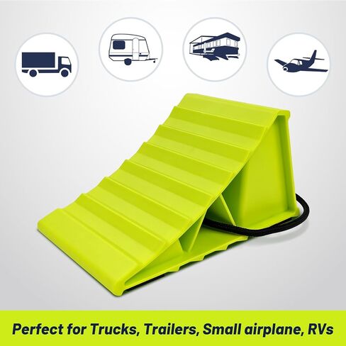 ROBLOCK 4 Pairs Wheel Chocks for Travel Trailers, Non Slip Base Heavy Duty Green Camper Wheel Chockwith Rope, Lightweight Wheel Stoppers for Cars, Camper Trucks, RVs, Easy to Carry, Green in Kuwait