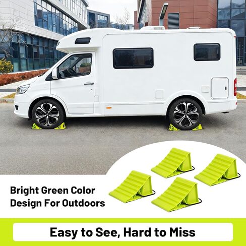 ROBLOCK 4 Pairs Wheel Chocks for Travel Trailers, Non Slip Base Heavy Duty Green Camper Wheel Chockwith Rope, Lightweight Wheel Stoppers for Cars, Camper Trucks, RVs, Easy to Carry, Green in Kuwait