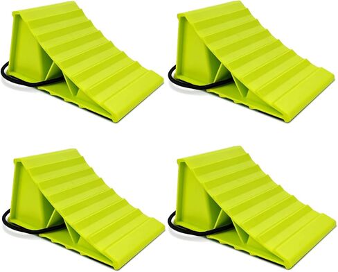 ROBLOCK 4 Pairs Wheel Chocks for Travel Trailers, Non Slip Base Heavy Duty Green Camper Wheel Chockwith Rope, Lightweight Wheel Stoppers for Cars, Camper Trucks, RVs, Easy to Carry, Green in Kuwait
