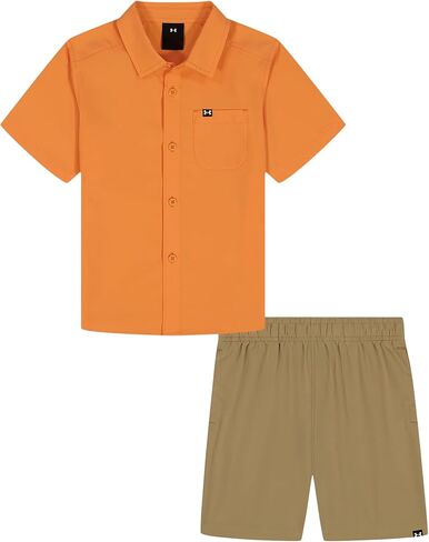 طقم تي شيرت وسروال قصير الأكمام للأولاد من Under Armour مكون من قطعتين، مجموعة خارجية، Orange Drift Tide، 4 in Saudi Arabia