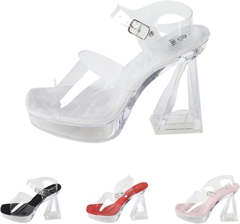 صندل نسائي بكعب مكتنز ذو نعل شفاف مقاس 4.72 سم، أنيق ومريح ومربع مفتوح من الأمام وإبزيم كاحل قابل للتعديل وكعب سميك غير قابل للانزلاق مناسب لحفلات الصيف وحفلات الزفاف in Kuwait
