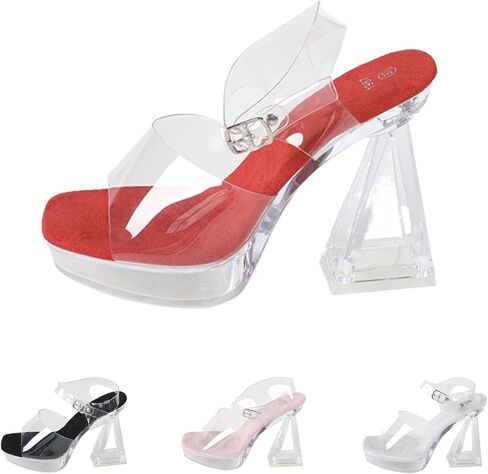 Women's 4.72 In Clear Platform Chunky Heel Sandal Fashion Comfortable Square Open Toe Adjustable Ankle Buckle Non-Slip Platform Block Heel Dress Sandals for Summer Party Wedding in Saudi Arabia