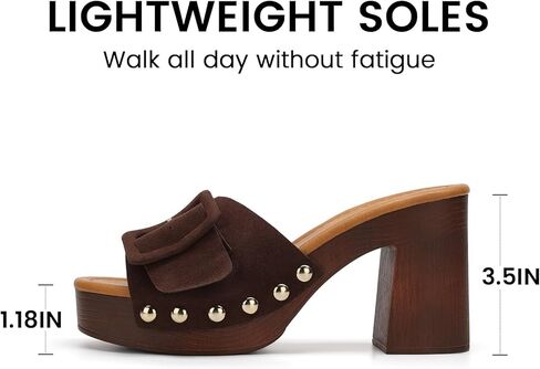 VICKI·VICKI Women's Platform Mules Suede Buckle Sandals, Sexy Open Toe High Chunky Block Heel Clogs, Retro Studded Summer Dress Slides in Saudi Arabia