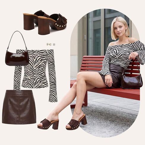 VICKI·VICKI Women's Platform Mules Suede Buckle Sandals, Sexy Open Toe High Chunky Block Heel Clogs, Retro Studded Summer Dress Slides in Saudi Arabia