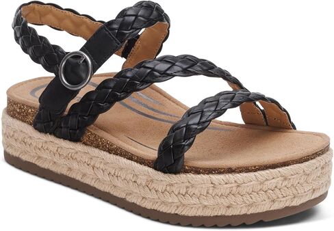 Aetrex Women Julia Orthopedic Arch Support Platform Sandals – Comfortable Walking Sandals, Braided Leather Design, Adjustable Hook & Loop Strap, Lightweight Sole, 1.5" Heel Casual Summer Shoes in Kuwait