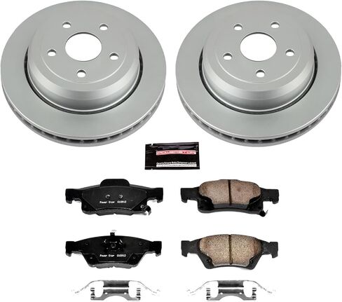 Power Stop CRK5953 دوّار فرامل مطلي ووسادات فرامل سيراميك - خلفي لسيارة دودج دورانجو 2011-2023، جيب جراند شيروكي 2011-2021، جيب جراند شيروكي WK 2022 [نموذج محدد] in Saudi Arabia