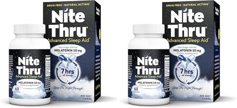 Nite Thru Advanced Sleep Aid الميلاتونين مكمل غذائي، 10 كبسولات، 60 كبسولة in Kuwait