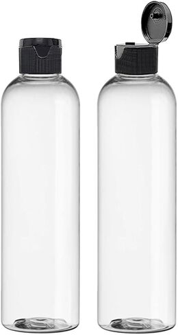 ljdeals 8 oz Clear Plastic Empty Bottles with Black Flip Top Caps, Refillable Containers for Shampoo, Lotions, Cream and more Pack of 2, BPA Free, Made in USA in Kuwait