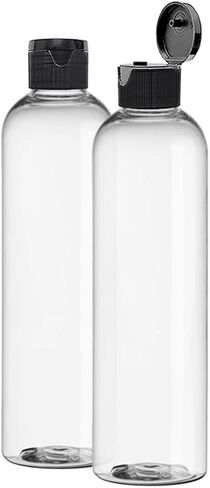 ljdeals 8 oz Clear Plastic Empty Bottles with Black Flip Top Caps, Refillable Containers for Shampoo, Lotions, Cream and more Pack of 2, BPA Free, Made in USA in Kuwait
