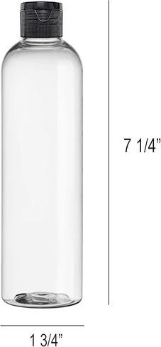 ljdeals 8 oz Clear Plastic Empty Bottles with Black Flip Top Caps, Refillable Containers for Shampoo, Lotions, Cream and more Pack of 2, BPA Free, Made in USA in Kuwait